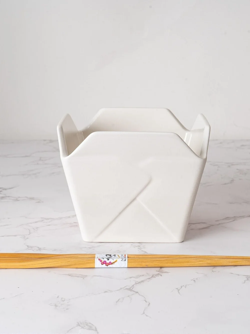 Urban Tokyo Chinese Takeout Box Style Porcelain Bowl with Chopsticks